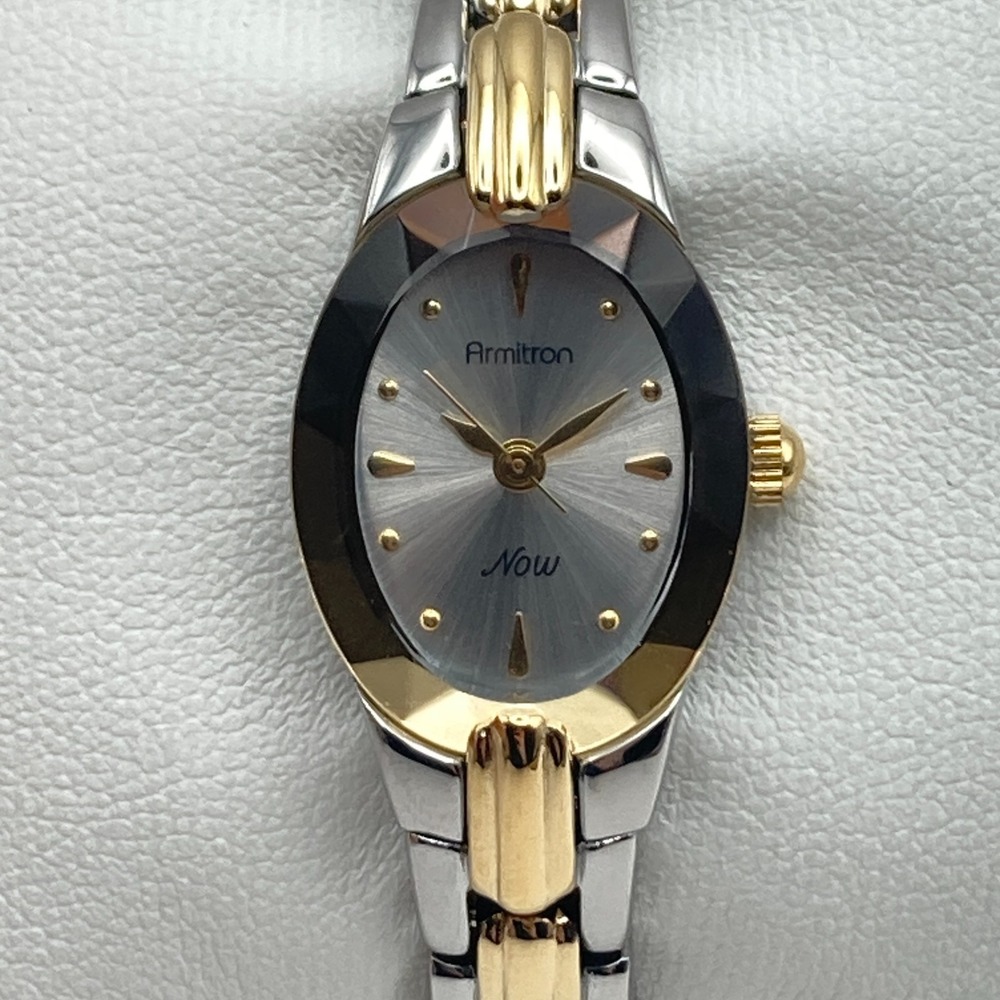 Armitron Now Womens Watch 17mm Silver Gold Two Tone Faceted New Battery SMALL 6"